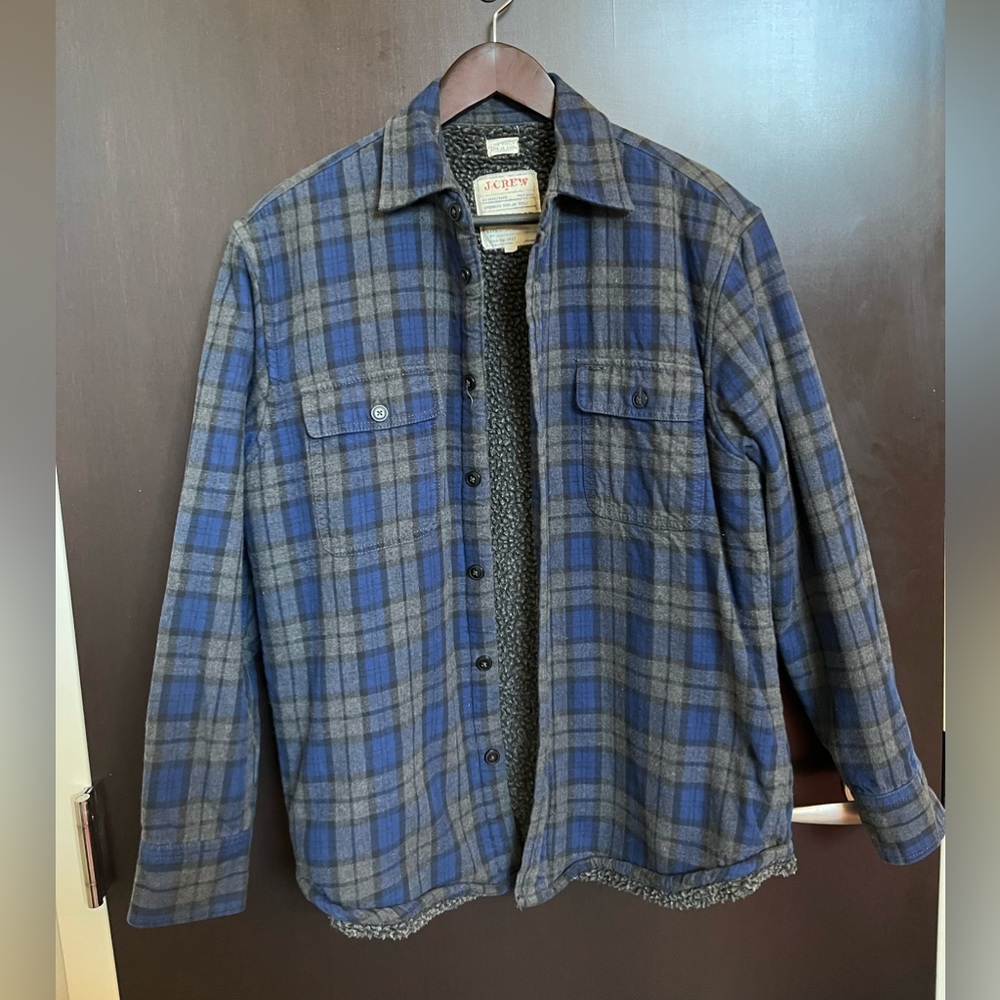 Blue plaid fleece lined flannel JCREW size small